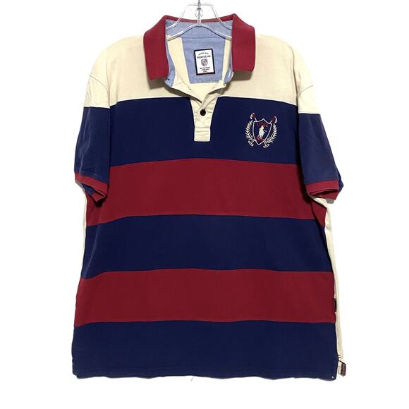 Porsche USPA Crest Logo Striped Polo Shirt Mens 4XL Colorblock Preppy Rugby Cars